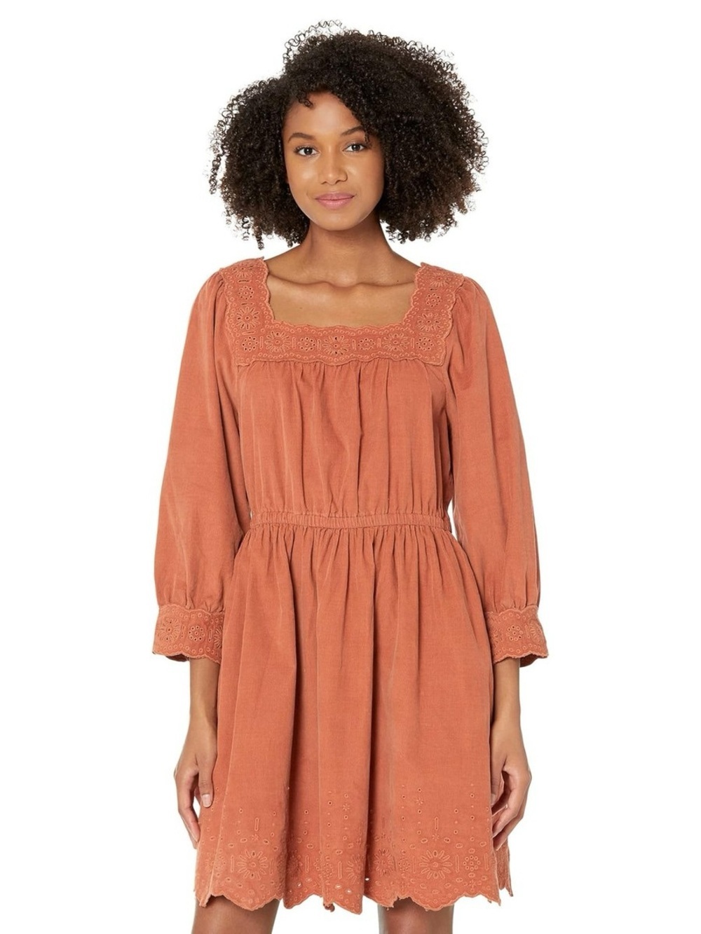 Madewell Embroidered Corduroy Square-Neck Mini Dress
